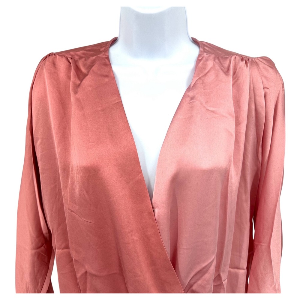 STRUT & BOLT Pink and Rose Gold Wrap Blouse BodySuit Women's Medium NEW